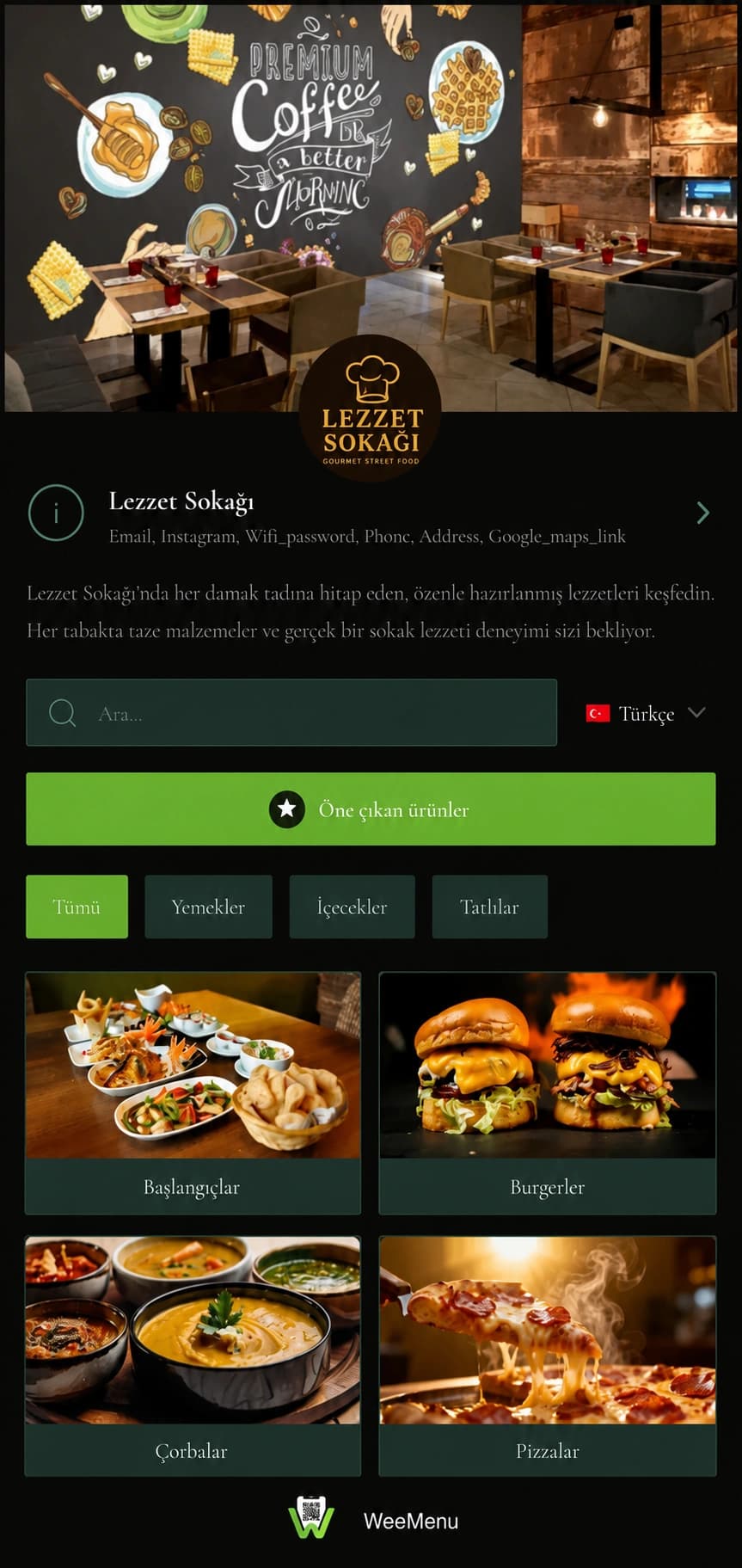 WeeMenu uygulama arayüzü