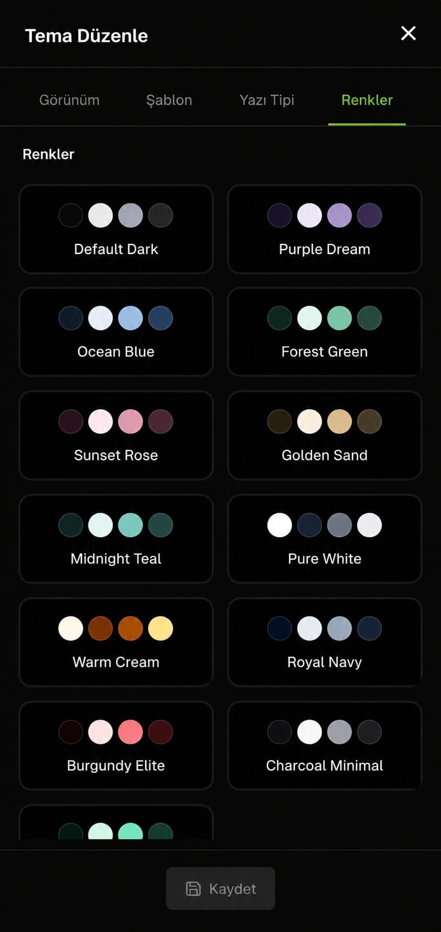 WeeMenu renk özelleştirme ekranı