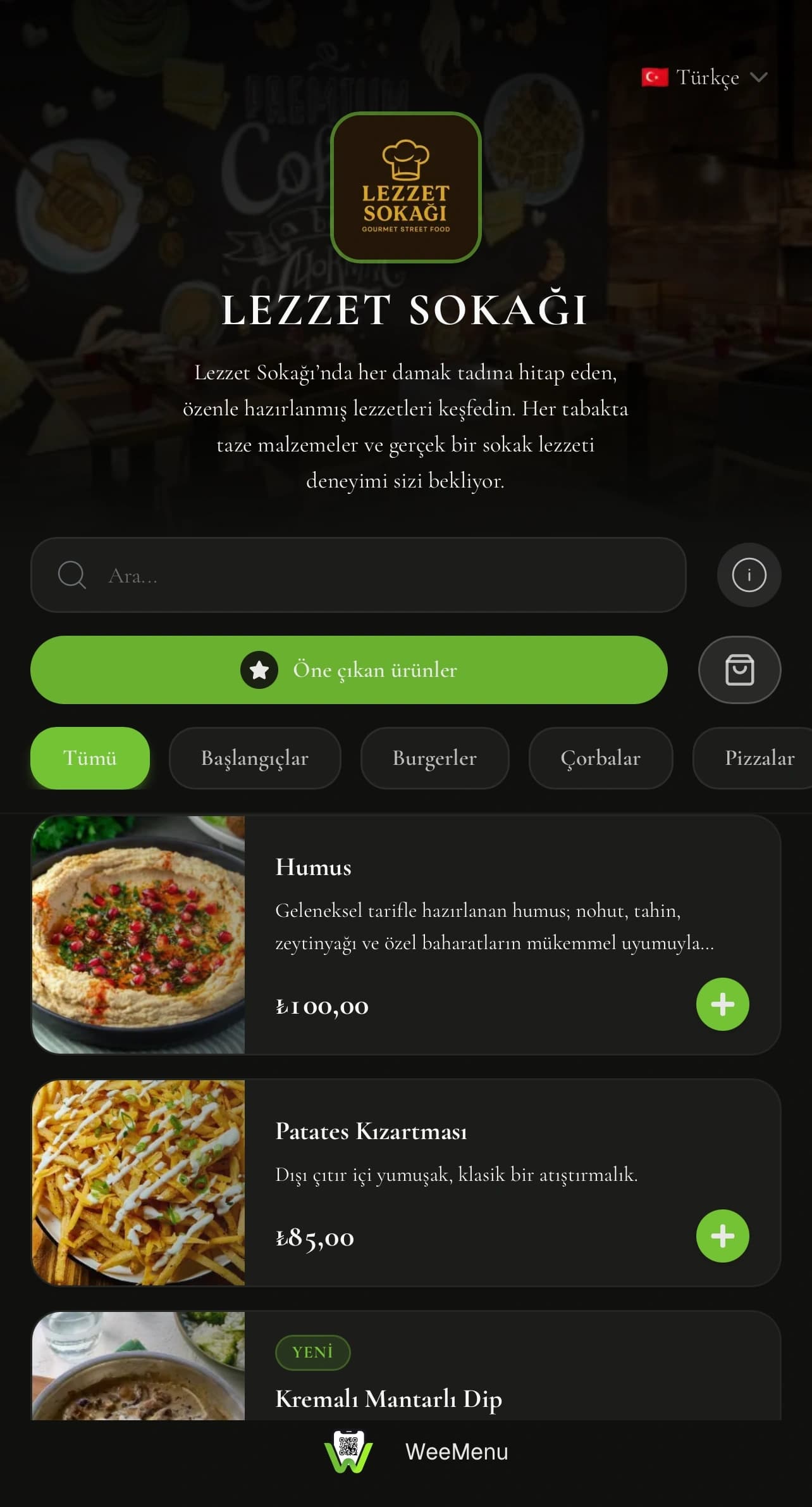 WeeMenu burger profile preview